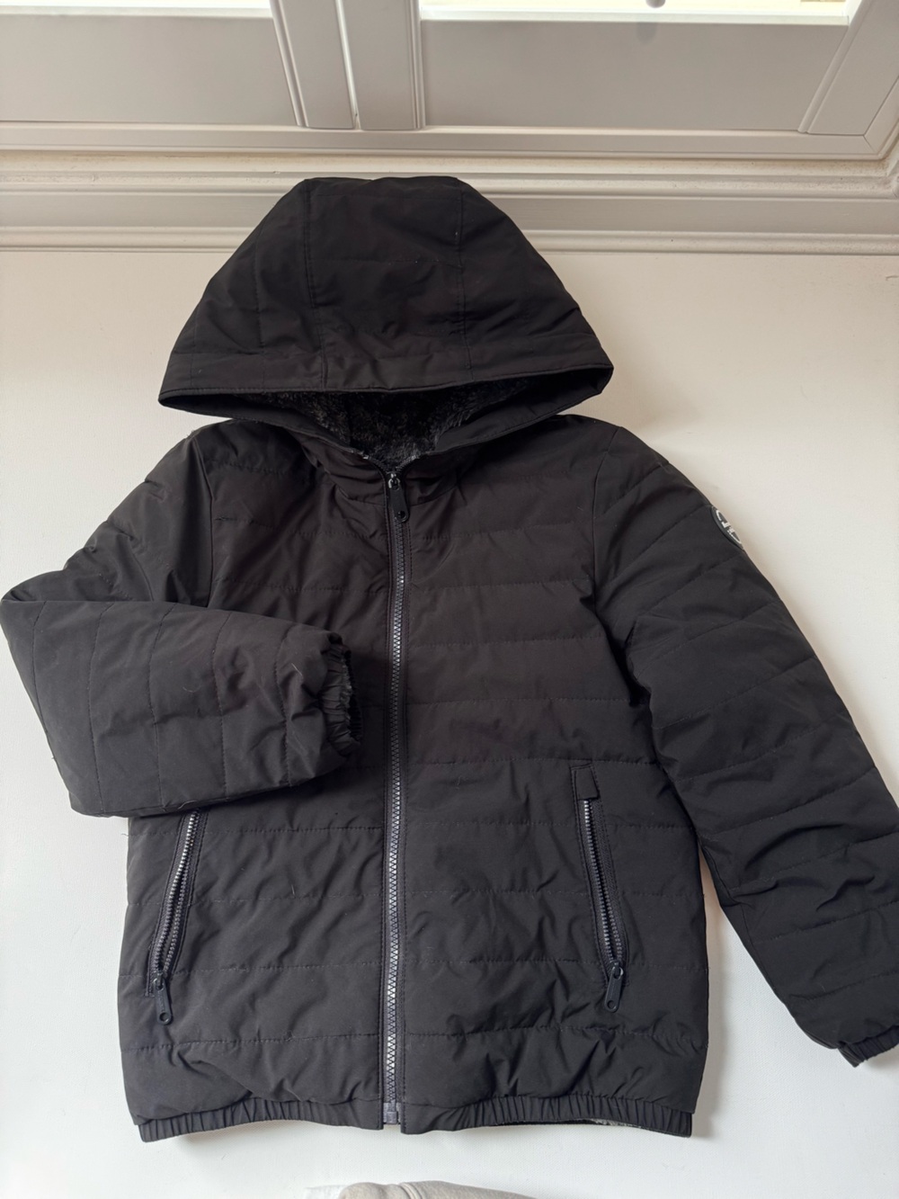 Abercrombie Kids Boys Black Faux Fur Lined Winter Coat Jacket Size 7/8